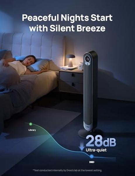 Dreo Tower Fan for Bedroom, 90° Oscillating Standing Fan, 30ft, 28dB Quiet for Sleep, 6 Speeds, 4 Modes, 12H Timer, 42 Inch, Bladeless, Remote, for Home, Office, Room, Cruiser Pro 