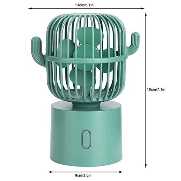 USB Desk Fan, 3 Speeds Adjustable Portable Cute Cactus Desktop Table Fan Two Ways Charging Wide-Angle Shaking Head Mini Personal Cooling Fan for Home, Office, Car, Desktop Decorati