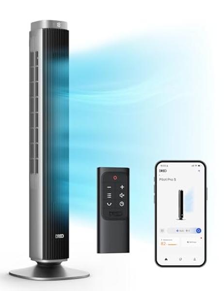 Dreo Tower Fan for Bedroom, Smart Bladeless Fan with 12 Speeds 4 Modes DC Motor, 28ft/s Velocity, 90° Oscillating, 12H Timer, 42" Floor Standing Fans for Home Living Room, 25dB Qui