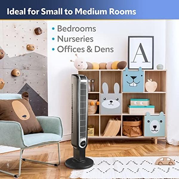 Lasko Oscillating Tower Fan with Remote Control, 3 Quiet Speeds, Timer for Bedroom, Kitchen, Office Use, Black, 36" 2511