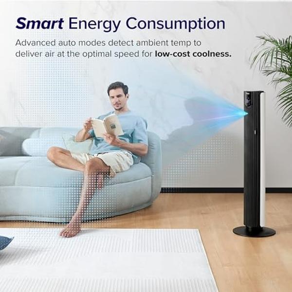 LEVOIT Smart 42 inch Tower Fan for Bedroom, DC motor, Oscillating with Quiet 26ft/s Velocity, 25dB Bladeless Floor Fan for Home Space, 12 Speeds, 4 Modes, 24H Timer with APP, Works
