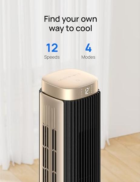 Dreo Tower Fan for Bedroom, 90° Oscillating Standing Floor Fan with 28ft/s Velocity, 25dB Quiet for Sleep, DC Motor, 9 Speeds, 4 Modes, 12H Timer, Voice & APP & Remote Control, 42"