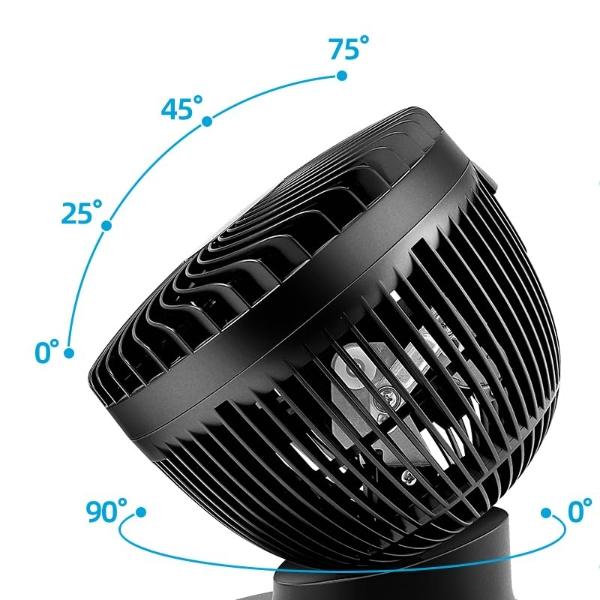OmniBreeze 6 Inch Black Table Fan for Bedroom, Desk Air Circulator Fan with Remote, 85° Vertical+60° Automatic Oscillating Fan, 5 Speeds, 7H Timer, LED Display