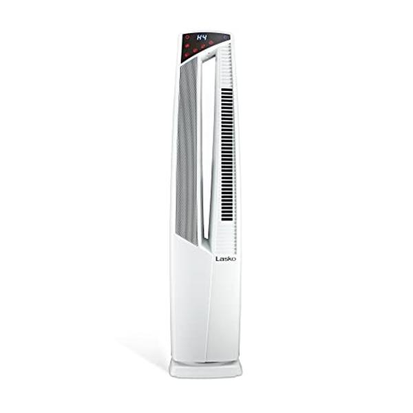 Lasko Oscillating Hybrid Fan and Space Heater for Home, All Season High Velocity Hybrid with Tip-Over Switch, Remote Control, Timer and Thermostat, 37.5 Inches, White, 1500W, FHV82