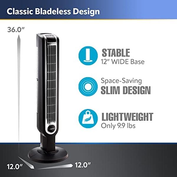 Lasko Oscillating Tower Fan with Remote Control, 3 Quiet Speeds, Timer for Bedroom, Kitchen, Office Use, Black, 36" 2511