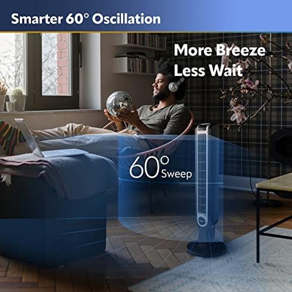 Lasko Oscillating Tower Fan with Remote Control, 3 Quiet Speeds, Timer for Bedroom, Kitchen, Office Use, Black, 36" 2511