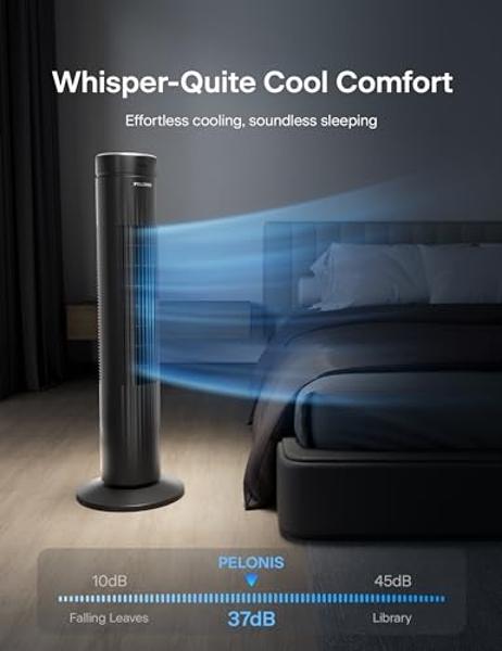 Pelonis 30-Inch Oscillating Tower Fan for Bedroom – 3 Speed, 37dB Quiet Tower Fan with Remote Control and 7-Hour Timer – ETL Certified, Black