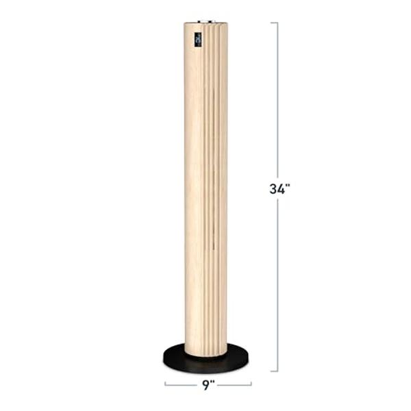 Rowenta, Tower Fan, Urban Cool Silent Tower Fan, Quiet Floor Fan for Bedroom with 3 Speeds, Oscillation, Remote Control, Timer, Black + Wood Effect, Indoor, VU6770