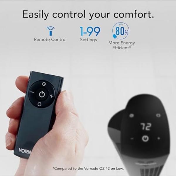 Vornado OZI42DC Tower Fan with Remote and Timer, Oscillating Standing Fan for Bedroom, Variable Speed for Precise Control, Energy Saving Design for Whole Room Cooling, Indoor Floor