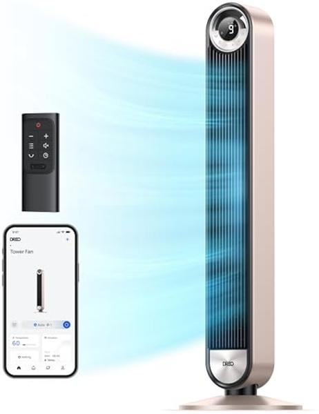 Dreo Tower Fan for Bedroom, 90° Oscillating Standing Floor Fan with 28ft/s Velocity, 25dB Quiet for Sleep, DC Motor, 9 Speeds, 4 Modes, 12H Timer, Voice & APP & Remote Control, 42"