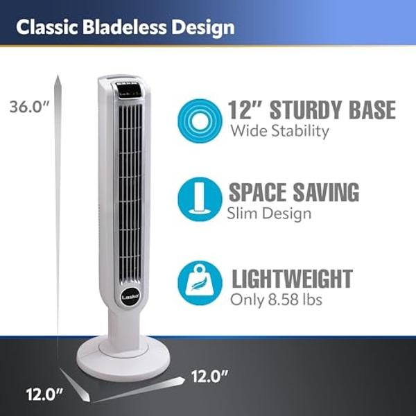 Lasko Oscillating Tower Fan with Remote, Quiet Floor Fans for Bedroom, 42", Silver T42951