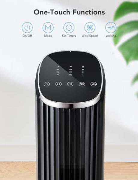 PELONIS 40" Bladeless Tower Fan with Powerful Airflow, Ultra-Quiet DC Motor (20 dB), 6 Speeds, 4 Modes, Remote Control, 7-Hour Timer, 90° Oscillation, Safe Design for Bedroom, Home