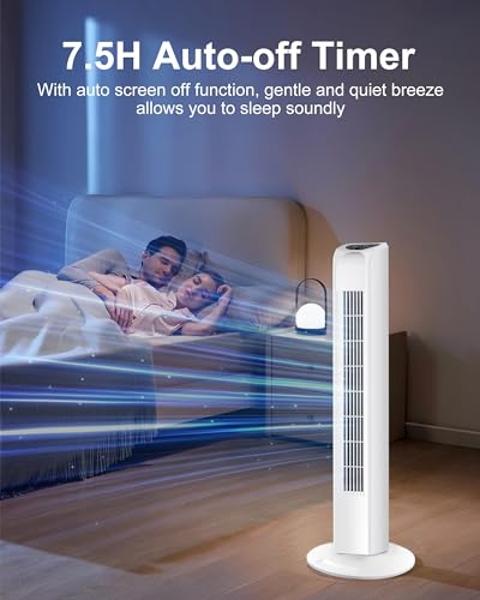 Uthfy Oscillating Bladeless Tower Fan with Remote, Quiet Cooling Portable, Electric Standing Floor Fan with 3 Wind Speeds 3 Modes for Bedroom,Indoor,Office and Home Use, 30", White