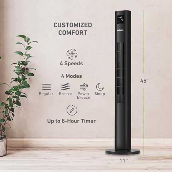 PELONIS 40" Bladeless Tower Fan with Powerful Airflow, Ultra-Quiet DC Motor (20 dB), 6 Speeds, 4 Modes, Remote Control, 7-Hour Timer, 90° Oscillation, Safe Design for Bedroom, Home