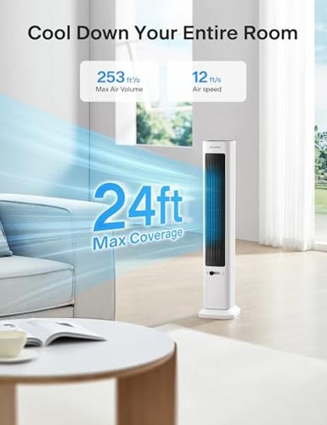PELONIS Oscillating Tower Fan and Heater Combo with Remote Control - Heater Fan Combo for Indoor Use – 3 Fan and 2Heater Speeds, 12-HR Timer, ECO Mode, Tip Over and Overheat Protec