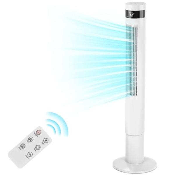 Dreo Tower Fan for Bedroom, 42 Inch 120° Oscillating Fan, 25dB Quiet DC Motor, 28ft/s Velocity Bladeless Standing Fan with 12 Speeds, 4 Modes, 12H Timer Cooling Fans for Home, Livi