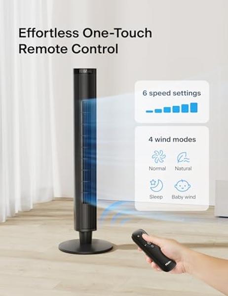 Uthfy Oscillating Bladeless Tower Fan with Remote, Quiet Cooling Portable, Electric Standing Floor Fan with 3 Wind Speeds 3 Modes for Bedroom,Indoor,Office and Home Use, 30", White