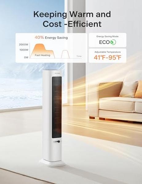 PELONIS Oscillating Tower Fan and Heater Combo with Remote Control - Heater Fan Combo for Indoor Use – 3 Fan and 2Heater Speeds, 12-HR Timer, ECO Mode, Tip Over and Overheat Protec