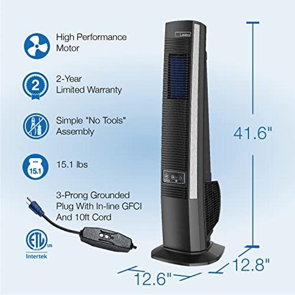 Lasko 42" Portable Outdoor Tower Fan with Bluetooth Technology for Decks, Patios and Porches with 4 Speeds, Night Mode, Internal Oscillation, Black, YF200, Large