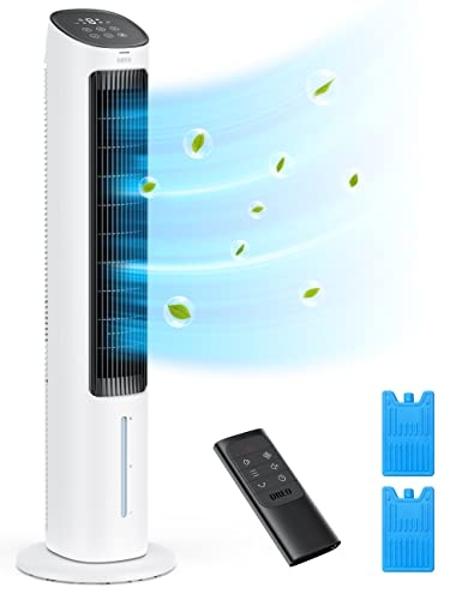 Dreo Tower Fans That Blow Cold Air, 40" Evaporative Air Cooler, Cooling Fan for Bedroom with 80° Oscillating, Ice Packs, Remote Control, 3 Modes 4-Speed Quiet Floor Fan, White