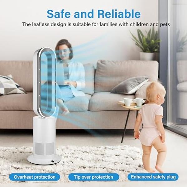 Simple Deluxe 34 Inch Bladeless Tower Fan with Remove, Heater and Fan Combo for Indoor Use, Cooling Oscillating Fan for Home Bedroom
