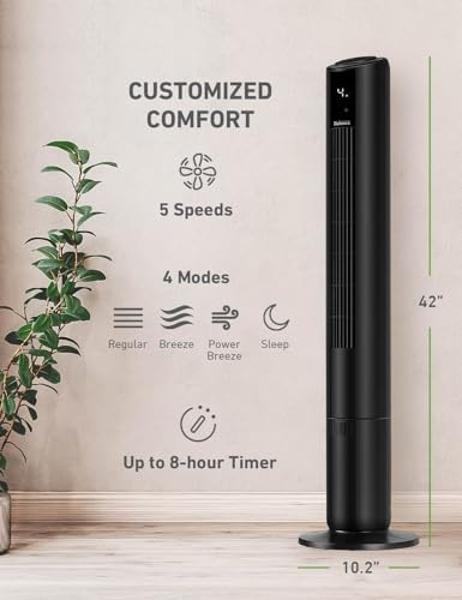 HOLMES 42" SmartConnect WI-FI Digital Tower Fan, ClearRead Display, Alexa Voice Control, 90° Oscillation, 5 Speeds, 4 Modes, 8-Hour Timer, Home, Bedroom or Office, Remote Control, 