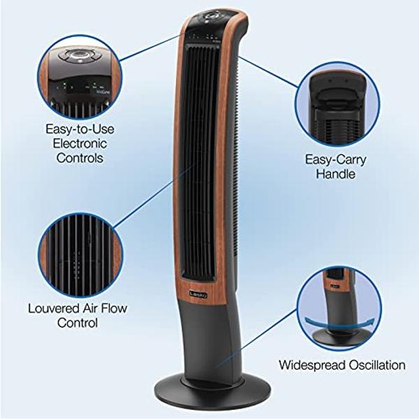 Lasko Oscillating Wind Curve Tower Fan, Bluetooth Technology, 3 Quiet Speeds, for Bedroom, Living Room & Office, 42", Woodgrain, T42905