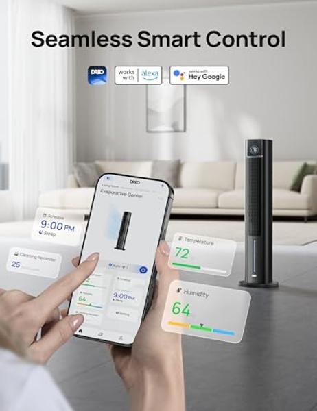 Dreo Tower Fan for Bedroom, Smart Bladeless Fan with 12 Speeds 4 Modes DC Motor, 28ft/s Velocity, 90° Oscillating, 12H Timer, 42" Floor Standing Fans for Home Living Room, 25dB Qui