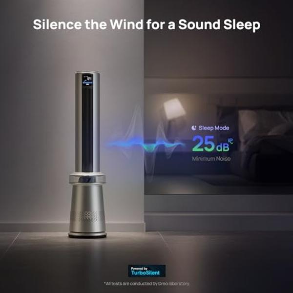 Dreo MC710S Air Purifier Tower Fan, 45" 2-in-1 Smart Fan for Bedroom, 27ft/s Velocity, 120°Oscillation, 24H Timer Bladeless Fans for Home, 25dB Low Noise, Standing Fan Works with A