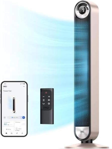 Dreo Smart Tower Fans for Home, 90° Oscillating Fan Bedroom Indoors, Voice Control Floor with 12H Timer, 42 Inch Quiet Bladeless Standing LED Display, 9 Speeds, Work Alexa/Google