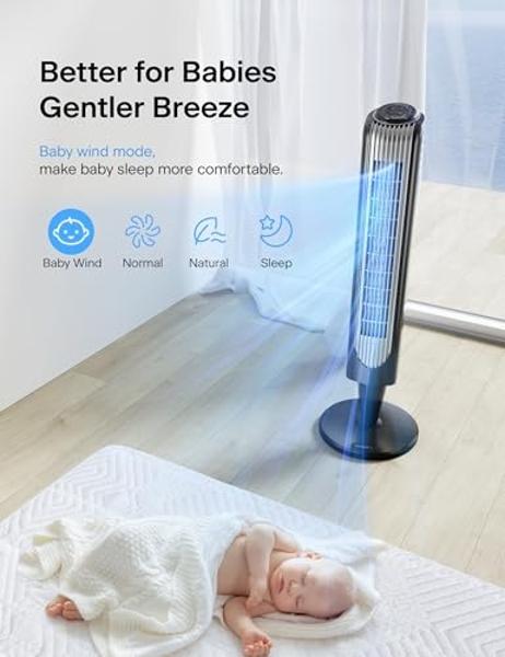 Lasko Oscillating Tower Fan with Remote, Quiet Floor Fans for Bedroom, 42", Silver T42951