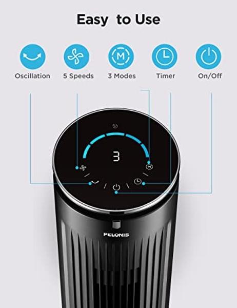 Antarctic Star Tower Fan Portable Electric Oscillating Fan Quiet Cooling Remote Control Standing Bladeless Floor Fans 3 Speeds Wind Modes Timer Bedroom Office (43 inch, White)
