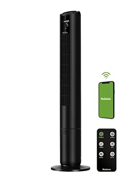 HOLMES 42" SmartConnect WI-FI Digital Tower Fan, ClearRead Display, Alexa Voice Control, 90° Oscillation, 5 Speeds, 4 Modes, 8-Hour Timer, Home, Bedroom or Office, Remote Control, 