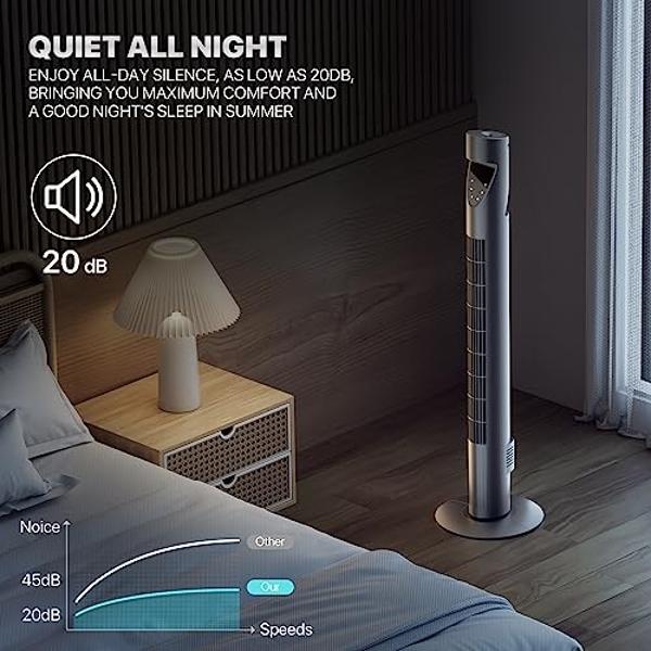 Dreo Smart Tower Fans for Home, 90° Oscillating Fan Bedroom Indoors, Voice Control Floor with 12H Timer, 42 Inch Quiet Bladeless Standing LED Display, 9 Speeds, Work Alexa/Google
