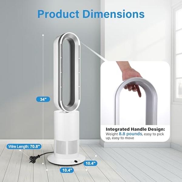 Simple Deluxe 34 Inch Bladeless Tower Fan with Remove, Heater and Fan Combo for Indoor Use, Cooling Oscillating Fan for Home Bedroom