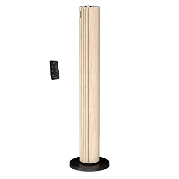 Rowenta, Tower Fan, Urban Cool Silent Tower Fan, Quiet Floor Fan for Bedroom with 3 Speeds, Oscillation, Remote Control, Timer, Black + Wood Effect, Indoor, VU6770