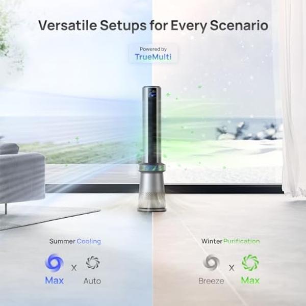 Dreo MC710S Air Purifier Tower Fan, 45" 2-in-1 Smart Fan for Bedroom, 27ft/s Velocity, 120°Oscillation, 24H Timer Bladeless Fans for Home, 25dB Low Noise, Standing Fan Works with A
