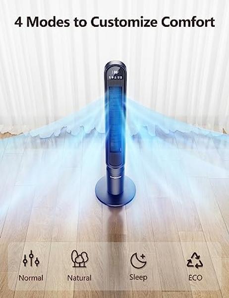 Dreo MC710S Air Purifier Tower Fan, 45" 2-in-1 Smart Fan for Bedroom, 27ft/s Velocity, 120°Oscillation, 24H Timer Bladeless Fans for Home, 25dB Low Noise, Standing Fan Works with A