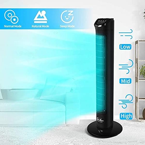 Lasko Oscillating Tower Fan, Remote Control, Ionizer, 3 Speeds, Timer, for Bedroom, Office, Kitchen 42", Black, T42950