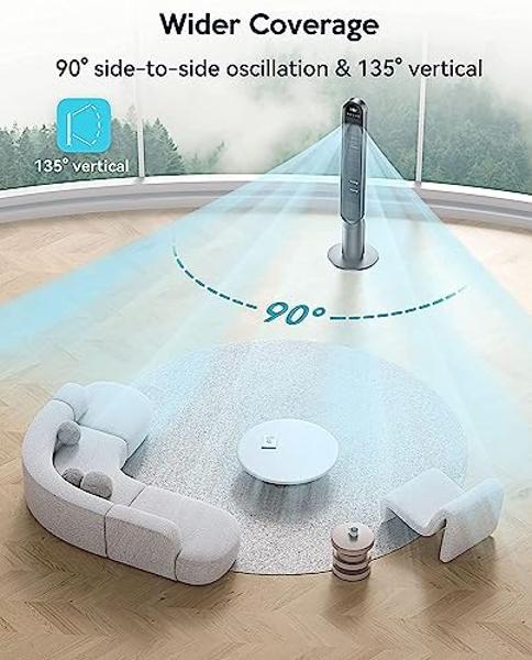 VAGKRI Tower Fan 42" Oscillating Tower Fan with 4 Modes, 4 Wind Speeds, 15H Timers, 90°Oscillation & 135° Vertical, Standing Fans for Home Bedroom Living Room Office, Powerful Floo