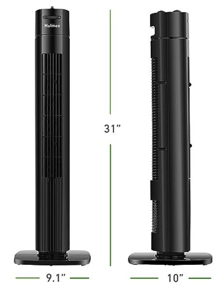 Holmes 31" Manual Tower Fan, 70° Oscillation, 3 Speeds, 2-Hour Auto Shut-Off Timer, Adjustable Vents, Compact and Slim Profile, Carry Handle, Ideal for Cooling your Home, Bedroom o