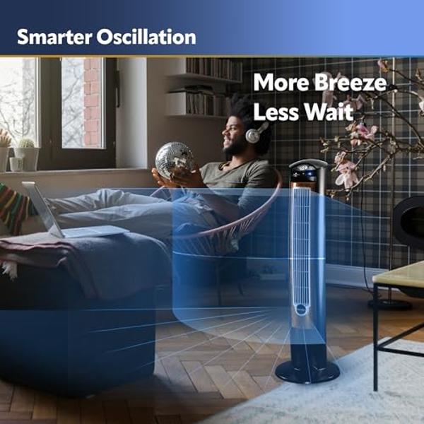 Lasko Oscillating Tower Fan, Remote Control, Ionizer, 3 Speeds, Timer, for Bedroom, Office, Kitchen 42", Black, T42950