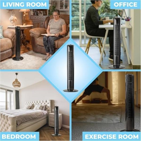 EZ-CHILL 32" 3-Speed Oscillating Portable Tower Fan, 90 Degree Oscillation, Portable Built-in Carry Handle, Quiet Operation, MTTF-32