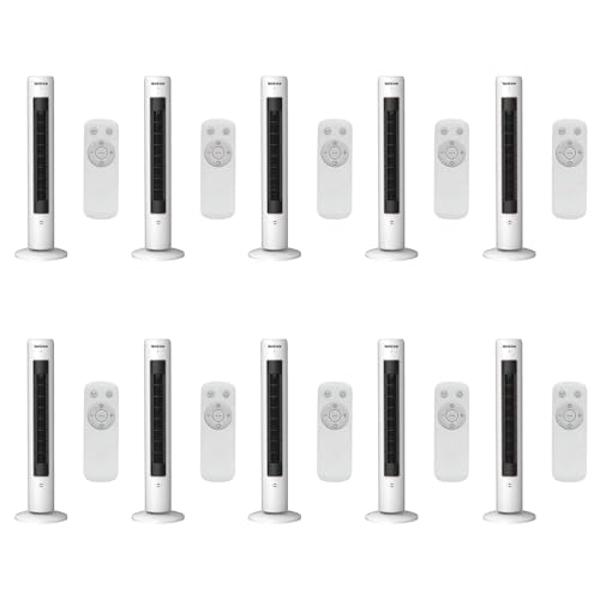 Hurricane 40 Inch Triple Action Air Enhancing Tower Fan and Aromatherapy Diffuser with Remote Control and Floor Mount Construction, 10 Pack, White