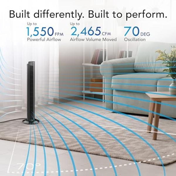 Vornado OZI42DC Tower Fan with Remote and Timer, Oscillating Standing Fan for Bedroom, Variable Speed for Precise Control, Energy Saving Design for Whole Room Cooling, Indoor Floor