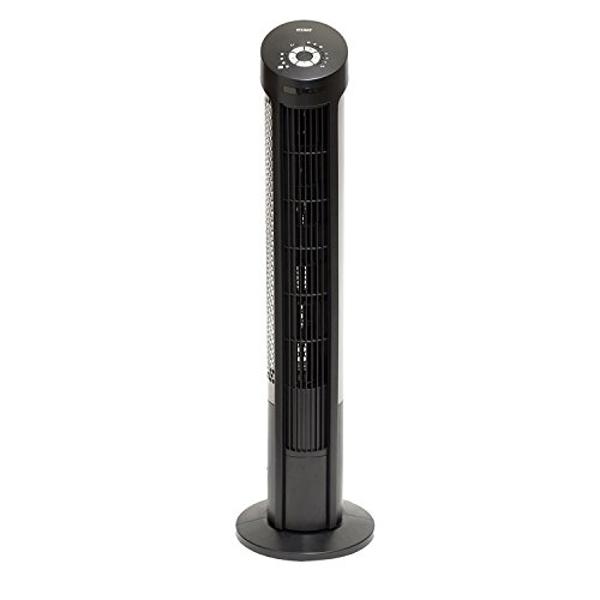 Seville Classics UltraSlimline Indoor Bladeless Oscillating Tower Fan Quiet Cooling LED Display Space-Saving for Home w/ Remote and 7.5H Timer, Black Combo, 40" 4-speed / 17" 3-spe