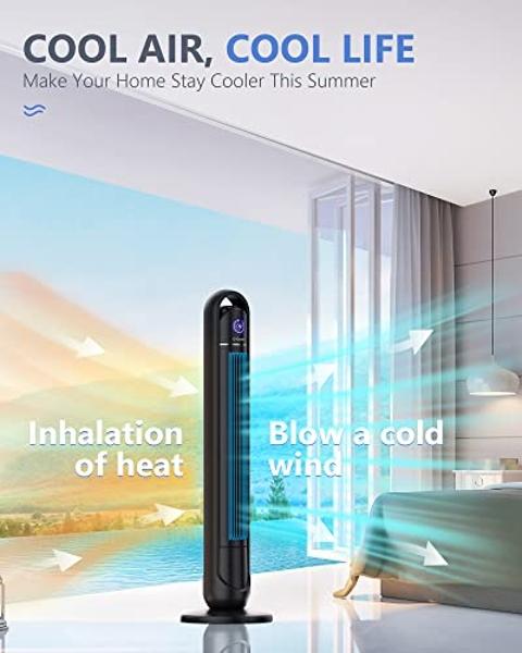 Tower Fan with Remote, G-Ocean 45 Inch Oscillating Fan, Bladeless Fans with 24H Timer, 3 Speeds, 3 Modes, LED Display, Cooling Standing Floor Fan for Bedroom Living Room Home Offic
