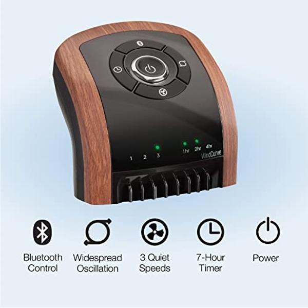 Lasko Oscillating Wind Curve Tower Fan, Bluetooth Technology, 3 Quiet Speeds, for Bedroom, Living Room & Office, 42", Woodgrain, T42905