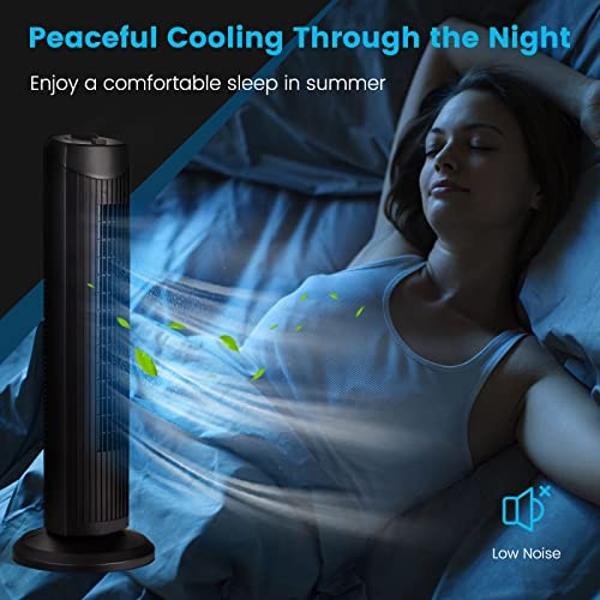 FANTASK Tower Fan, 28 Inch Quiet Oscillating Fan, 3 Wind Speeds & Modes, Bladeless Standing Cooling Fan, Air Circulator Fan for Home Office Kitchen, Floor Fan for Bedroom Room (Bla