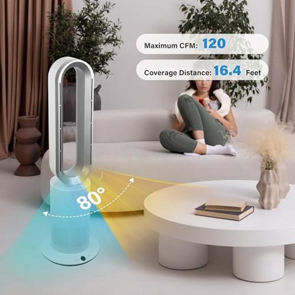 Simple Deluxe 34 Inch Bladeless Tower Fan with Remove, Heater and Fan Combo for Indoor Use, Cooling Oscillating Fan for Home Bedroom
